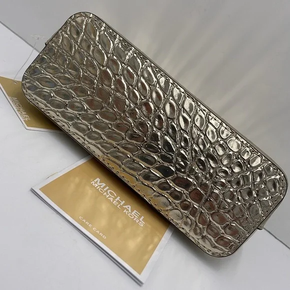 Michael Kors Empire Small Metallic Crocodile Embossed Leather Travel Pouch NWT - Picture 6 of 16